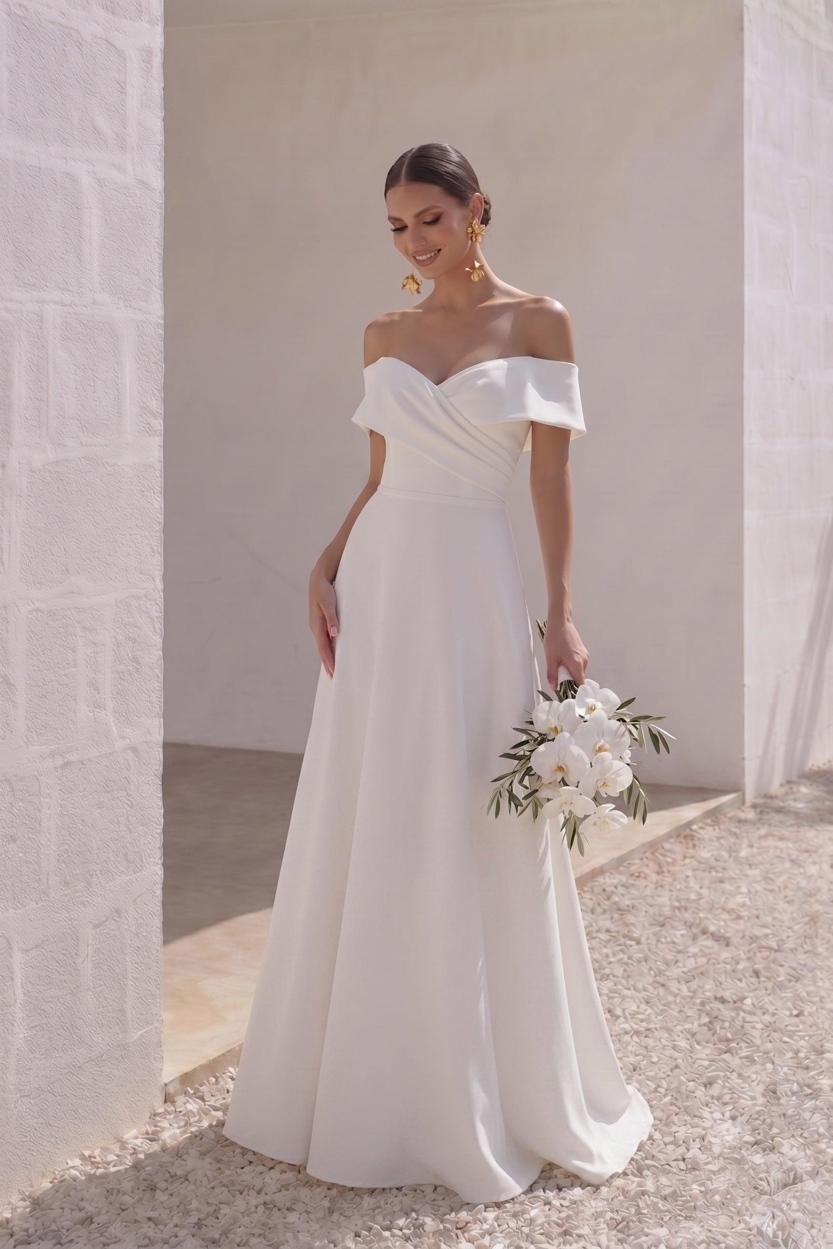 A-Line Sweep-Brush Train Stretch Satin Wedding Dress CW3286 - 25 Days / As Picture:Ivory / US0-UK2-EUR30 - COCOMELODY